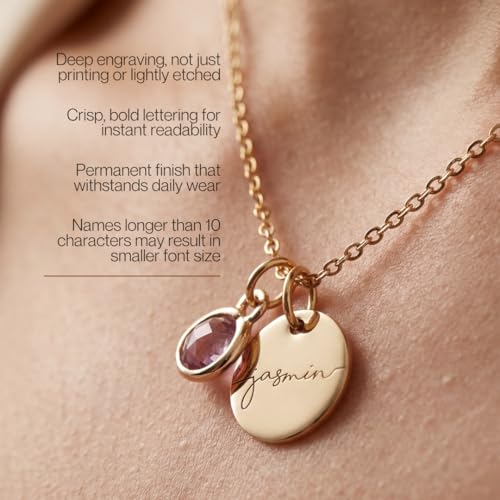 MignonandMignon Personalized Name Necklace with Birthstone | Custom Engraved Gold Pendant for Women | Dainty Tarnish-Free ...