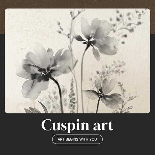 Framed Boho Vintage Botanical Wall Art, Set of 6 Black and White Floral Canvas Painting Prints with Mat for Farmhouse Livi...