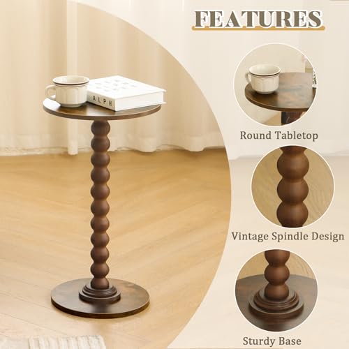 Fultyle Round Side Table, Small Drink Table for Small Spaces, Modern Accent Nightstand with Solid Wood Leg for Living Roo...