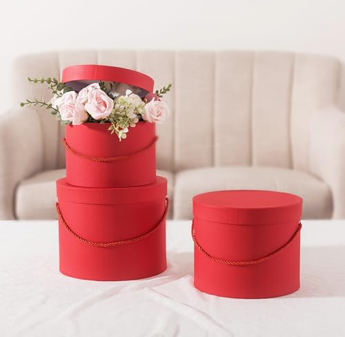Soul & Lane Round Flower Boxes with Lids: Set of 3 Large Gift Boxes for Flowers and Bouquets, Cardboard Cylinder Gift Box ...