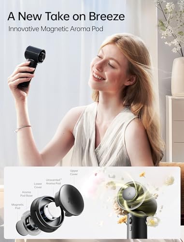 JISULIFE Handheld Fan Pro1 Mini - Refined Utility: Elite PU Leather, 30 Hour Cooling Power, Aroma Pod, 100-Speed Precisio...