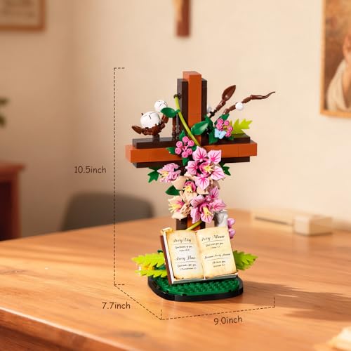 Jesus Cross Flower Building Set, Religious Cross Collectibles Compatible with Lego Jesus Catholic Building Toys, Easter, C...