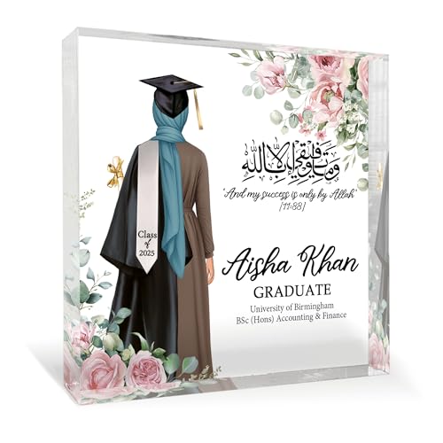 Personalized Floral Muslim Graduation Gifts Class of 2026 Acrylic Block, Customized Grad 2027 Gift For Her, Custom College...