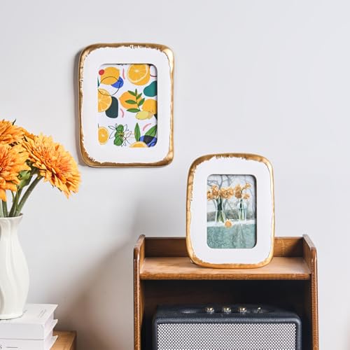 ZIHARA 4x6 Picture Frame, Ornate Photo Frame White & Gold, Hand-Crafted Resin Table Top Frame, Hanging Frames with Easel, ...