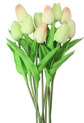 ALIERSA Artificial Flowers 10 Heads Mini Real Touch Artificial Tulip for Home Wedding Party Centerpiece Decoration (Champa...