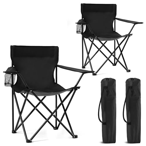 Canpsky 2 Pack Portable Camping Chairs Folding Lawn Chair Outdoor Lightweight Beach Chair with Cup Holder & Carry Bag for ...