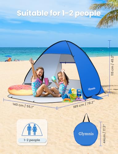 Glymnis Pop Up Beach Tent Beach Shade Tent for 1-4 Persons Sun Shelter UPF 50+ Enclose Zipper Door Portable Easy Up Beach ...