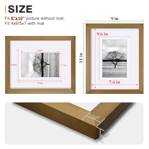 Egofine 8x10 Picture Frames 4 Pack, for Pictures 4x6 or 5x7 with Mat Made of Solid Wood Covered by Plexiglass for Table To...