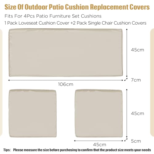 Lounsweer 3 Pcs Outdoor Cushion Covers Patio Cushion Replacement Covers 2 Covers 18 x 18 x 2 and 1 Cover 42 x 18 x 3 for P...