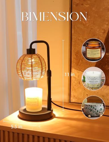 Yohonk Candle Warmer Lamp with Timer Dimmable, Natural Weaving Boho Electric Candle Lamp, Wax Warmer Lamp for Mothers Day ...