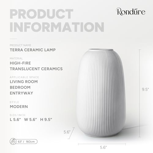 RONDURE 9.5" Modern Ceramic Table Lamp, Fully Dimmable Modern Bedside Lamps for Bedroom, Living Room and Nightstand, White...