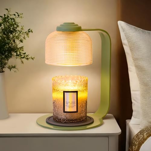 Shang Chiang Candle Warmer Lamp with Clear Glass Globe and Timer & Dimmable Light - Jar Candle Melter Green Minimalist Met...