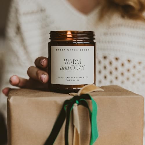 Sweet Water Decor Warm and Cozy Soy Candle - Orange Peel, Cinnamon, Ginger and Clove Scented Candles for Home - 9oz Amber ...