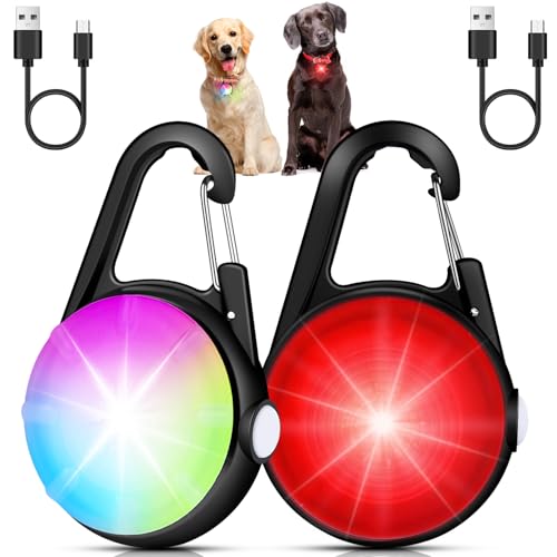 2 Pack Dog Collar Light, 4 Modes Clip On Dog Lights for Night Walking, Glow in the Dark LED Pet Collar Charm, Rechargeable...
