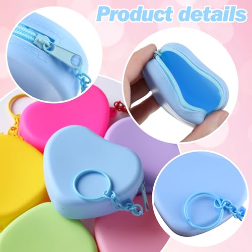 Sunnymove 24 Set Heart Shaped Purse Silicone Pouch Heart Coin Purse Small Change Wallet Kawaii Cute Mini Bag with Keychain...