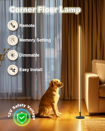 TACAHE Minimalist Corner Floor Lamp - 2700K-6500K Dimmable LED Night Light - Modern Standing Mood Lamp with Remote Control...