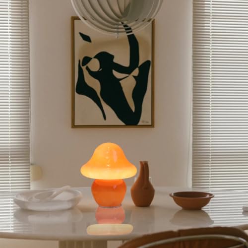 HEQET Mushroom Lamp Orange Glass Mushroom Table Lamp for Bedrooms, Living Room, Aesthetic Lamps for Bedroom, Cute Bedside ...