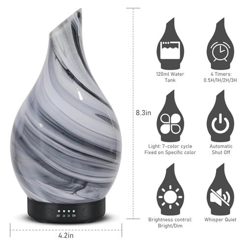 Essential Oil Diffuser Aromatherapy Diffuser - Art Glass Oil Diffuser with Auto Shut-Off Protection 4 Timer Setting 7 Colo...