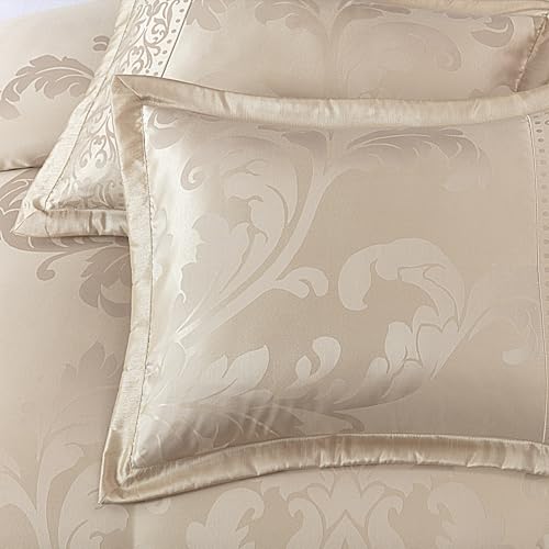 Chezmoi Collection Royale 7-Piece Jacquard Floral Comforter Set, Oversized King, Champagne