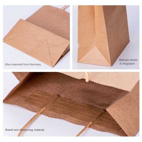 vanhel 100 Pack Brown Paper Bags with Handles,8x4.25x10.5 Inches,Gift Bags Medium Size,Gifts Bag Bulk for Festival,Birthda...