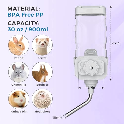 Vannon Small Animal Water Dispenser for Cage, 30oz Auto Feeding Crate Water Bottle for Rabbit, Chinchilla, Ferret, Guinea ...
