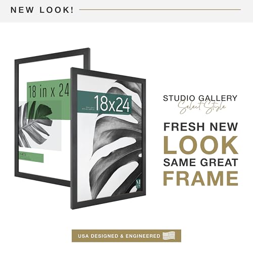 MCS Studio Gallery 18x24 Poster Frame Black Woodgrain Engineered Wood, Vertical & Horizontal Wall Hanging Large Picture Fr...