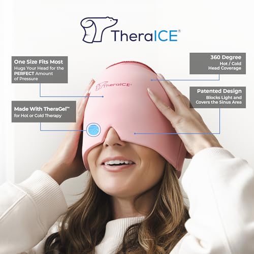 TheraICE Headache Relief Cap, Migraine Ice Pack Mask Products, Women Cooling Gel Hat, Face Cold Compress Head Wrap for Her...