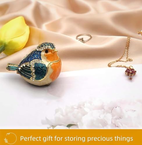JWT Astyle Robin Bird Hinged Jewelry Box with Stones, Collectible Animal Trinket Box.Rings Earrings Storage Boxes,Bird Fig...