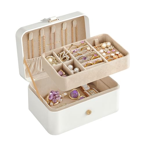 SONGMICS Jewelry Organizer Box, Travel Jewelry Case, 2-Layer Travel Case for Earrings, Necklaces, Bracelets - Portable Jew...