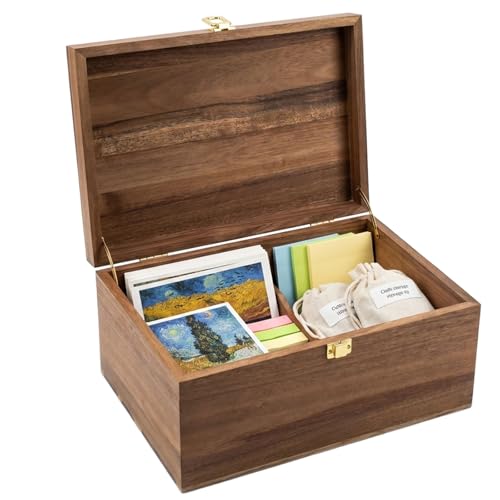 LuckyZoo77 Wooden Keepsake Box with Hinged Lid, Solid Acacia Wood Storage Box with Golden Latch, Large Memory Treasure Box...