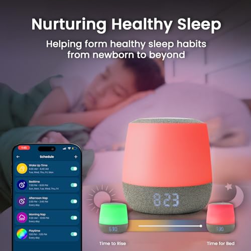 Babysense Baby Sound Machine with Night Light | 2nd Gen | 28 Soothing Sounds | Toddler Sleep Trainer | App-Controlled Whit...