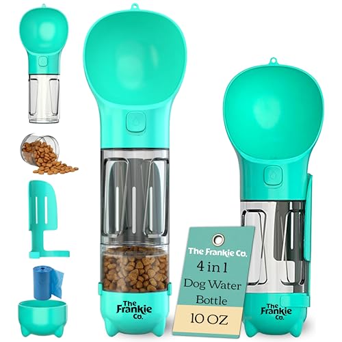 The Frankie Co. 4 in 1 Dog Water Bottle, Leakproof Pet Water Dispenser with Bowl, Poop Bag Holder & Shovel, Dog Travel Acc...