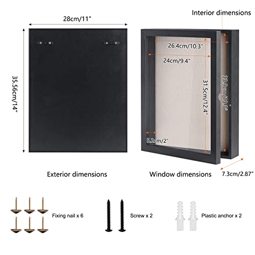 SZQINJI 11x14 Shadow Box Frame Memory Box Flower Shadow Box Display Case with Linen Back Glass Magnetic Door for Memorabil...