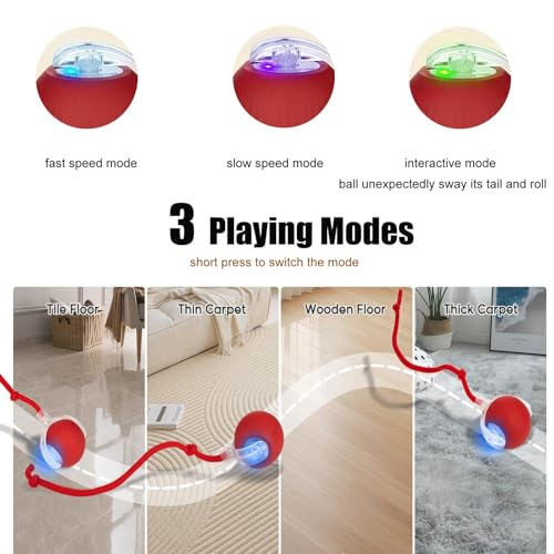 molxiobul Interactive Dog Cat Toy Ball, Upgraded Rechargable Smart Automatic Rolling Pet Ball with Tail, Fast Moving Toy f...