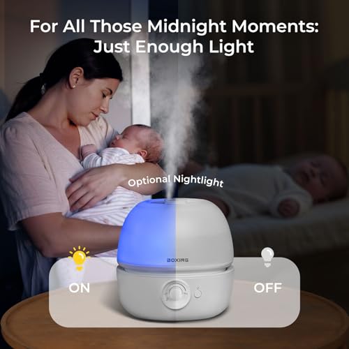 BOXING 3L Cool Mist Humidifier, Ultra Quiet 20dB for Bedroom, Baby & Office, Top Fill Air Humidifier for Home Office & Ind...