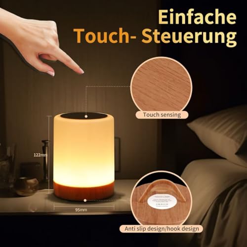OORUN Touch Bedside Table Lamp,13 RGB Colors & 5 Brightness, USB Rechargeable Desk Lamp, Remote Control Dimmable Night Lig...