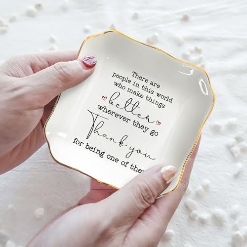 OASSIE Thank You Gifts for Women - 4"x4" Ceramic Jewelry Dish Tray - Teachers Day Nurse Week Birthday Appreciation Inspira...