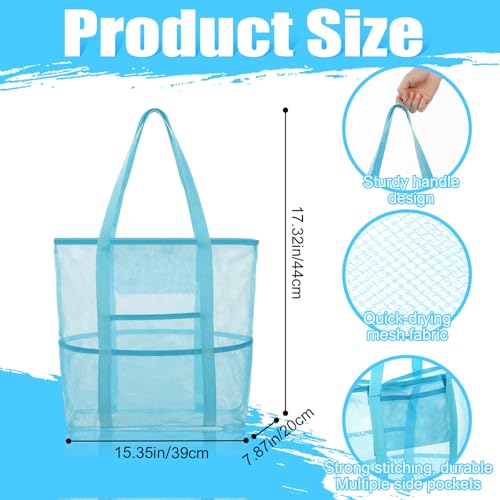 Kinlop 8 Pcs Mesh Beach Bag, Large Beach Tote Bags with Zipper, Waterproof Sandproof with 8 Pockets for Family Travel Vaca...