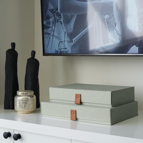 ZICOTO Decorative Photo Storage Boxes with Lids - Set of 2 Beautiful Linen Organizers Are Perfect to Safely Store Your Pic...