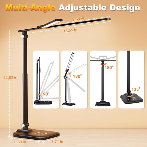 CHARYJOD LED Desk Lamp for Office Home, Height Adjustable Architect Desk Light with USB Adapter, Stepless Dimming Desk Lam...