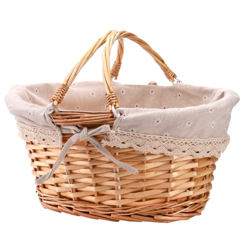 Peohud Wicker Picnic Basket, Woven Empty Easter Basket for Gifts, Picnic Hamper with Double Folding Handles, Willow Garden...