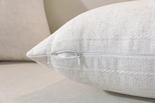 QDTTSRY Natural Linen Boho Throw Pillow Covers Set of 2-20x20 Inch Rustic Striped Farmhouse Decor Pillowcase, Breathable &...