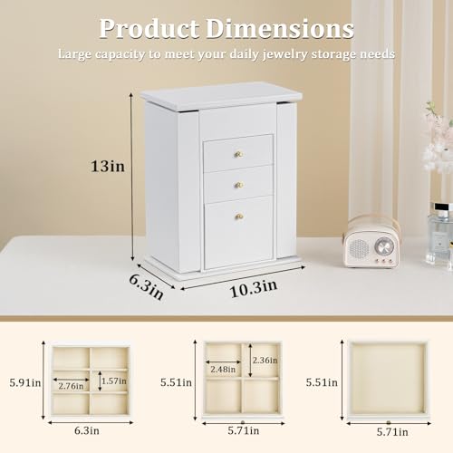 Emfogo Synthetic Leather Jewelry Box Organizer, Large Jewelry Boxes Storage with Mirror Velvet Interior, 4 Tier Jewlery Or...
