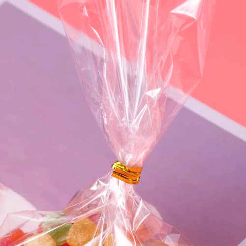 XLSFPY 100PCS Cellophane Bags Clear Plastic Cello Bags 4x6 with 4" Twist Ties 5 Mix Colors - 1.4 mils Thick OPP Treat Bags...