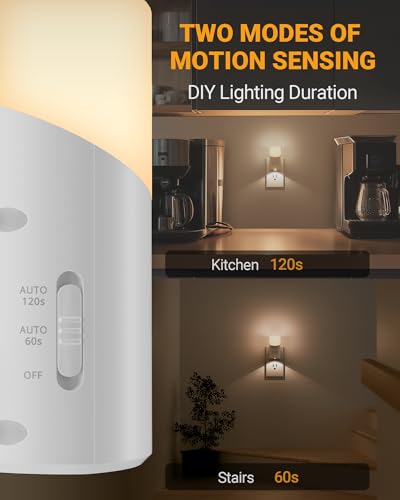 Lyridz LED Plug-in Night Light with 360° Motion Sensor, 1-150 Lumens Dimmable Nightlights Indoor for Bathroom, Bedroom, Ha...