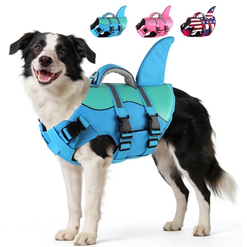 Dogcheer Dog Life Jacket Shark, Neoprene Harness Dog Life Vest with Lift Handle, Reflective Adjustable Pet Swim Float Vest...