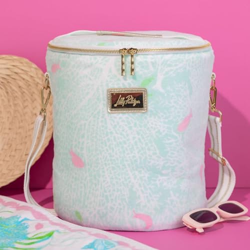 Lilly Pulitzer Insulated Soft Cylinder Beach Cooler with Terry Cloth Fabric, Adjustable/Removable Strap, and Double Zipper...