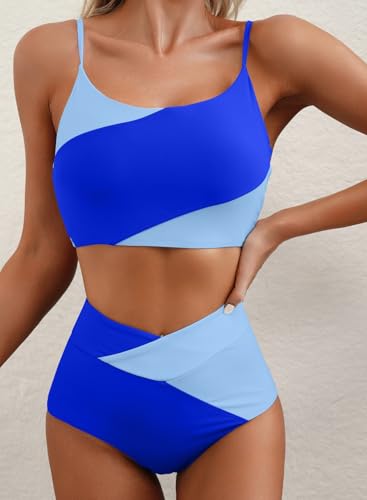 Herseas Women 2 Piece High Waisted Bikini Sets Color Block Popular Swimsuit 2026 Summer Beach Best Bathing Suits