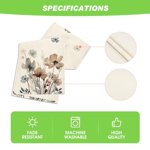 Artoid Mode Brown Poppy Floral Leaves Spring Table Runner, Seasonal Summer Kitchen Dining Table Decoration for Home Party ...