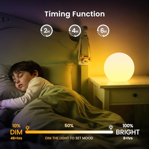 LOFTEK 8-inch LED Night Light Ball: 16 RGB Colors and Dimmable Globe Light with Remote, Upgraded Folding Handle, Seamless ...